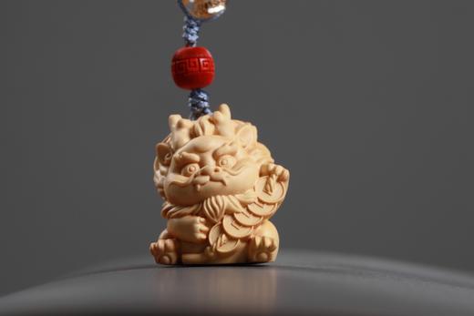 GJXJ0341°钱龙驾到黄杨木手机挂件钥匙挂 商品图5