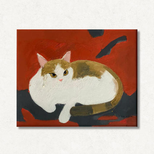 A05 孙洪敏《猫孩子》40*50CM 布面油画 手绘原作  已装框（白色木制）艺术家本人特供 仅有1张现货顺丰包邮 商品图0