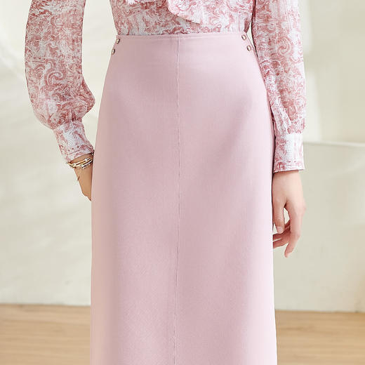 剩S/M 米思阳2026春季新款气质简约粉色半身裙修身开叉弹力一步裙女0442 商品图4