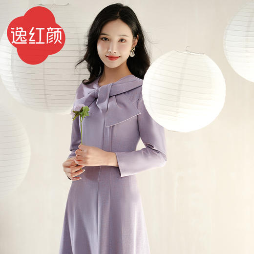 上海逸红颜蝶屿2025年春季新款连衣裙女花纱TR面料蝴蝶结设计文艺 商品图3