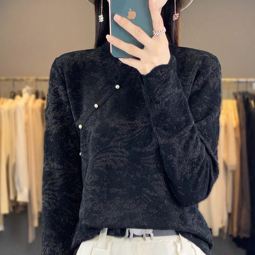 雀说 中式春秋内搭半打底衫上衣桑蚕丝精纺羊毛针织衫毛衣女4ZF-012910 商品图1