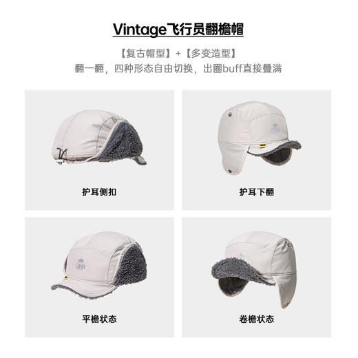 工装优选 山系户外vintage飞行员翻檐帽摇粒绒护耳平檐雷锋帽男冬 商品图2