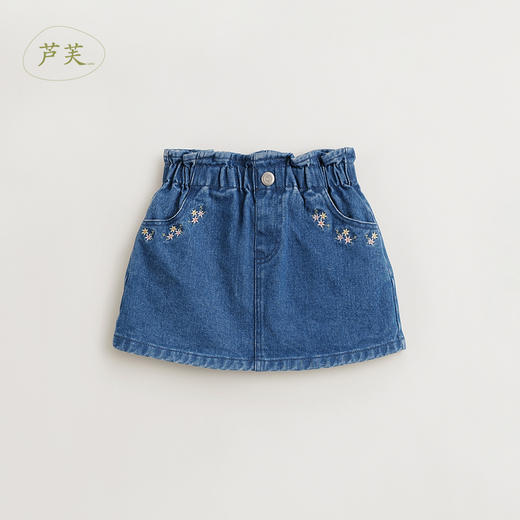 【马克珍妮 芦芙】女童花边腰刺绣小花牛仔短裙半身裙春款240130 商品图0