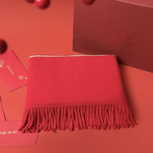 【新年红色系列羊绒围巾】羊绒世家秋冬新品100%山羊绒百搭保暖针织围巾 商品图1