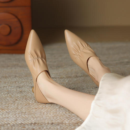 阿么手工女鞋真皮深口单鞋软底温柔中跟4.5CM简约通勤工作鞋百搭 商品图2