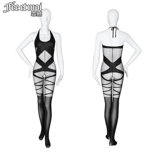 【情趣内衣】霏慕狂野交叉束缚开裆连身丝袜7579 商品图4