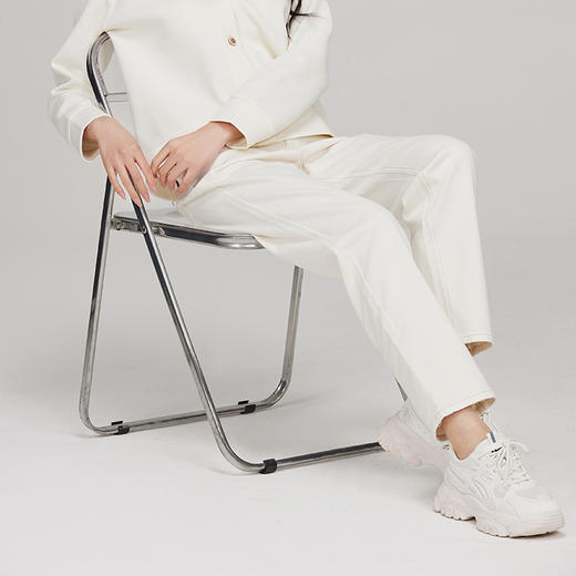 素道有机彩棉 纯色女士牛仔裤 白色长脚修身牛仔长裤 2024新款 商品图0