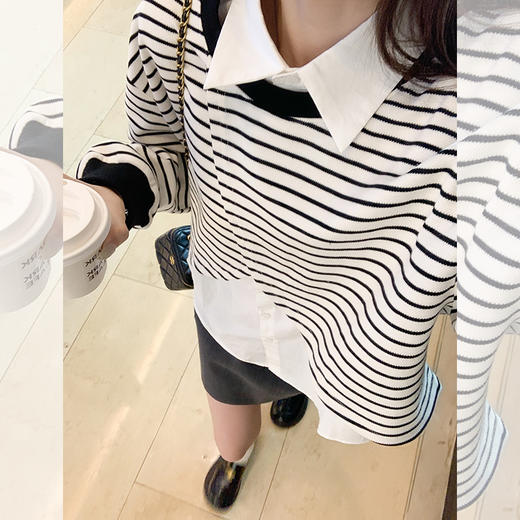 <曾小咸推荐>现货秒杀 ！微信超特价！条纹上衣+无袖衬衫2件套 日常169.99 立减80 秒杀89.99！！ 商品图2