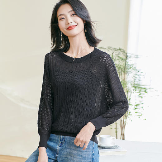 米思阳【蝙蝠袖罩衫】2026春季新款时尚气质显瘦半透针织衫空调衫0475 商品图0