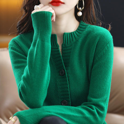 春秋新款【羊毛混纺女装 圆领短款】纯色宽松 打底针织 长袖开衫外套 商品图8