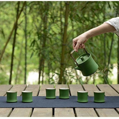 节节高升杯粗陶品杯竹绿色茶杯竹绿釉主人杯茶具套装竹节小杯子 商品图5