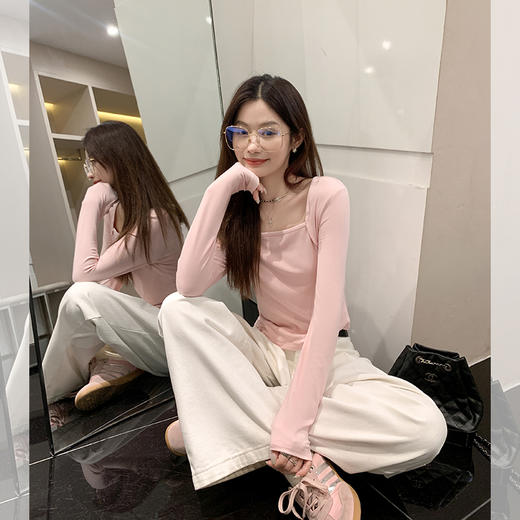 <曾小咸推荐>【基础好搭】3色方领长袖T恤 商品图1