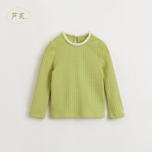 【马克珍妮 芦芙】女童纯棉蕾丝木耳边长袖T恤儿童春款上衣240182 商品图2