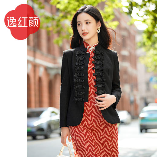 上海逸红颜暮挽风2025春季新款军装风中式立领新中式外套旗袍外搭 商品图0