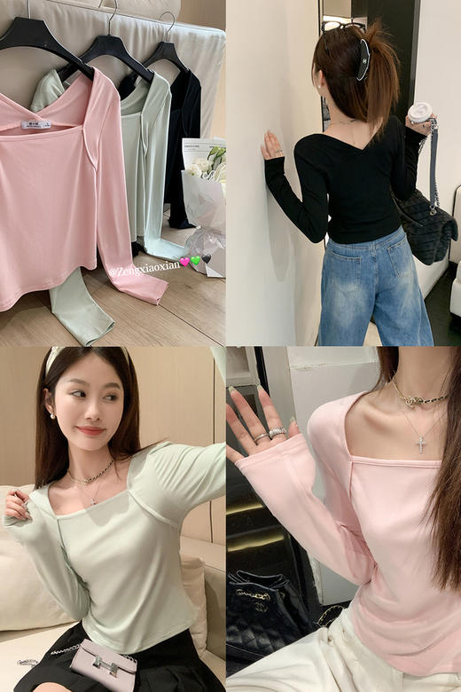 <曾小咸推荐>【基础好搭】3色方领长袖T恤 商品图5