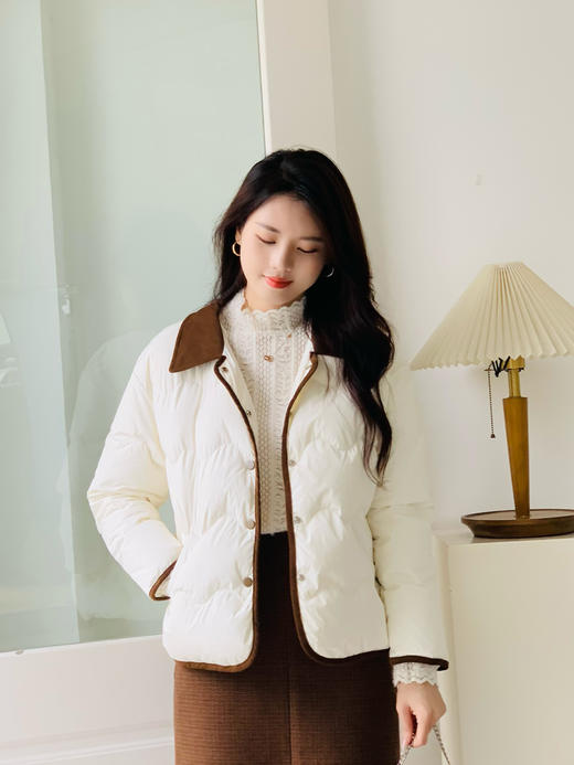 【百图lulu定制】【爆款返场392元】【高知羽绒服】betu百图女装撞色翻领气质轻薄短款羽绒服外套 商品图1