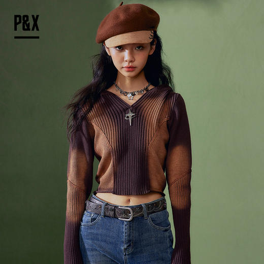 PX女装春季新款 短款毛衣小众百搭复古 824118793B 咖色 商品图1
