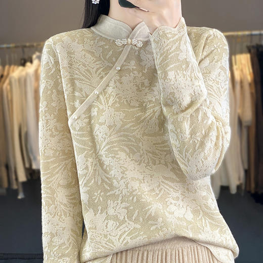 雀说 中式春秋内搭半打底衫上衣桑蚕丝精纺羊毛针织衫毛衣女4ZF-012910 商品图5