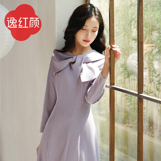 上海逸红颜蝶屿2025年春季新款连衣裙女花纱TR面料蝴蝶结设计文艺 商品图1