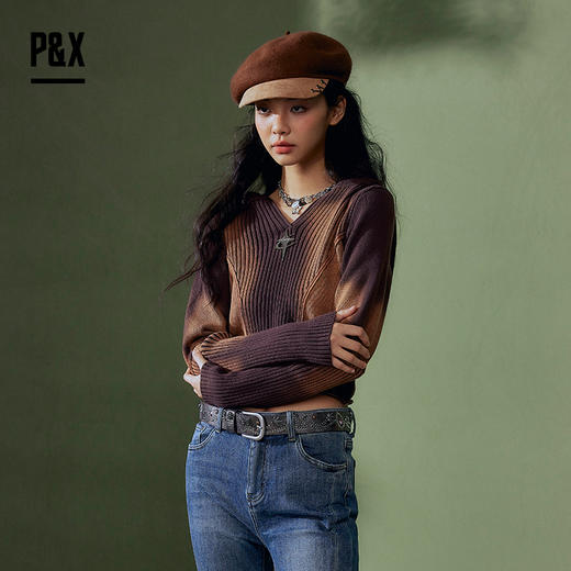 PX女装春季新款 短款毛衣小众百搭复古 824118793B 咖色 商品图0