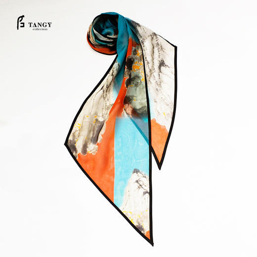 TANGY Collection天意精品2024春季新款联名款敦煌系列晕染民族风100%真丝莨绸包边围巾L241415 商品图0