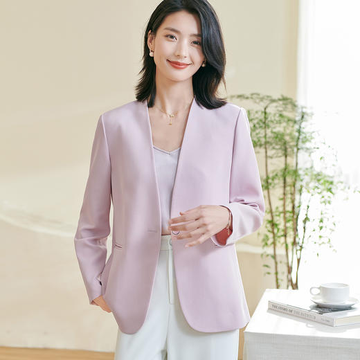 米思阳2026春季新款简约大气粉色西装百搭宽松长袖弹力外套女0816 商品图2