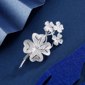 子佩集S990银【花绽晴空】胸针【MXXZ003】花丝吊坠(不含链)四叶草2402