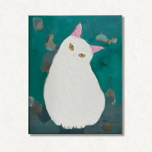 A03 孙洪敏《猫孩子》40*50CM 布面油画 手绘原作  已装框（白色木制）艺术家本人特供 仅有1张现货顺丰包邮 商品图0