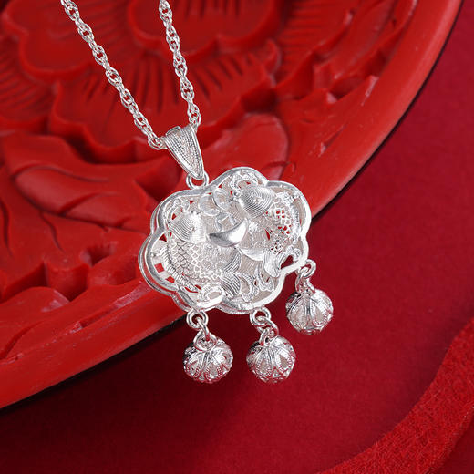 子佩集S990银【双鱼聚鱼】吊坠【QFDZ033】花丝锁(不含链)2402 商品图1