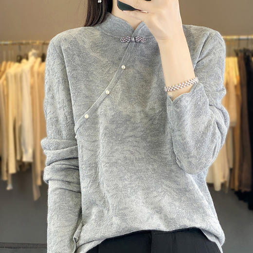 雀说 中式春秋内搭半打底衫上衣桑蚕丝精纺羊毛针织衫毛衣女4ZF-012910 商品图6