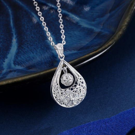 子佩集S990银【灵澈】套链项链【MXTL013】花丝水滴球球2402 商品图0