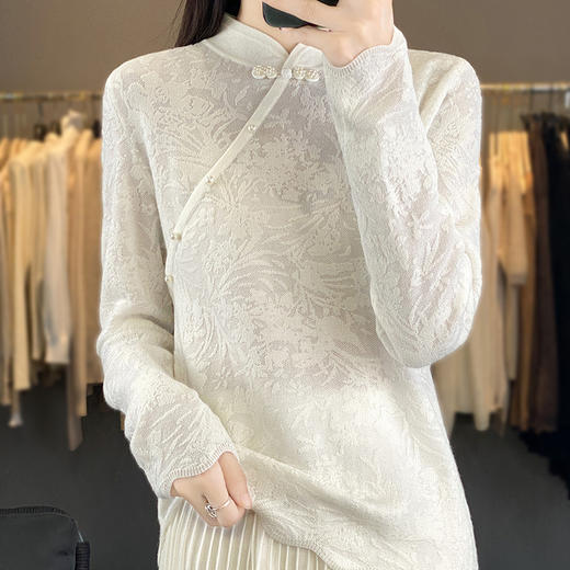 雀说 中式春秋内搭半打底衫上衣桑蚕丝精纺羊毛针织衫毛衣女4ZF-012910 商品图7