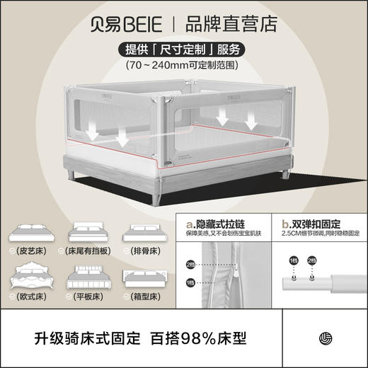 【限量秒杀】贝易一体式床围栏婴儿免打孔床围栏宝宝防摔防护栏床边围栏床围防护栏【下单前，请确认下床垫尺寸厚度以及床头位置是否可以安装】使用过程中，禁止使劲按压上杆以防变形。 商品图4