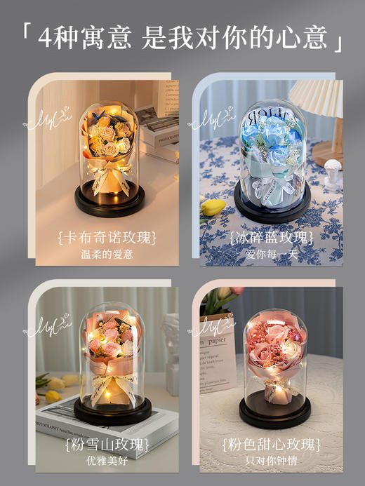 【母亲节！520情人节！永生花！浪漫不止！爱意永恒！】女神节三八节礼物！精致礼袋！浪漫灯串！一朵永不凋零的花！送她诚意满满！-FNJ2403 商品图4