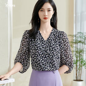 剩S/L 米思阳2025春季新款时尚减龄碎花衬衫宽松舒适微透泡泡袖上衣0373