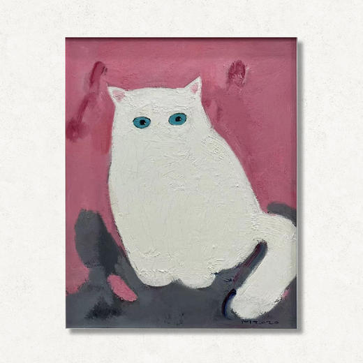 A04 孙洪敏《猫孩子》40*50CM 布面油画 手绘原作  已装框（白色木制）艺术家本人特供 仅有1张现货顺丰包邮 商品图0