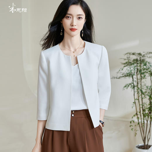 年度百搭王！哑光醋酸麻纱短外套 凉感透气舒适 极简版型藏肉显瘦 随手一穿都有贵气感 米思阳2026春季新款知性百搭纯色短外套宽松圆领开衫醋酸上衣0856 商品图1