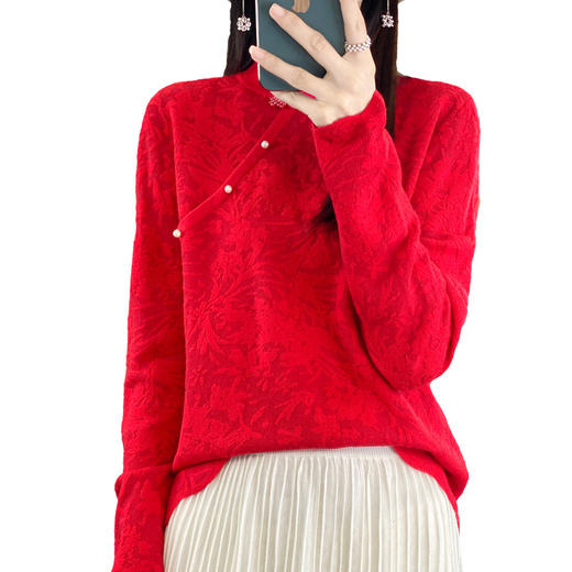 雀说 中式春秋内搭半打底衫上衣桑蚕丝精纺羊毛针织衫毛衣女4ZF-012910 商品图4