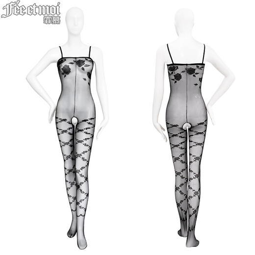 【情趣内衣】霏慕玫瑰提花开裆丝袜连身袜7574 商品图4