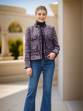 前袋盖无领续边外套