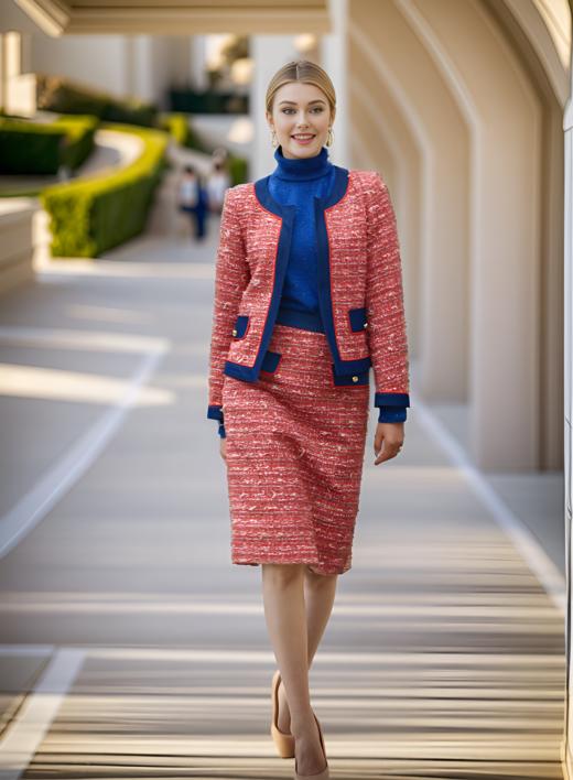 撞色夹压条高腰小香风外套 商品图3