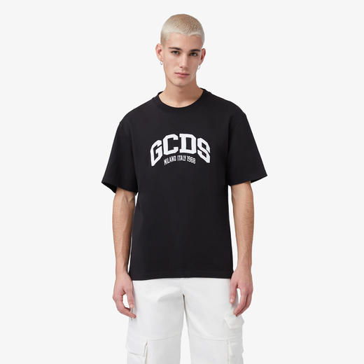 GCDS 男士棉质字母徽标印花圆领短袖T恤 黑色 A1OM2304JB999 商品图1