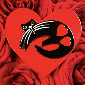 北京仓｜Bijoux Pavone-Cat on Scarlet Red Heart-心里有小黑猫 红色 胸针［法国设计师］