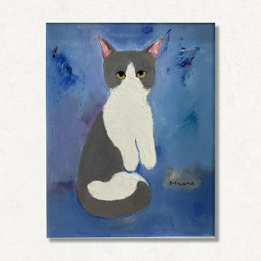 A18 孙洪敏《猫孩子》40*50CM 布面油画 手绘原作  已装框（白色木制）艺术家本人特供 仅有1张现货顺丰包邮 商品图0