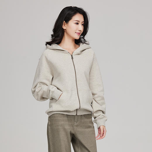 素道天然有机彩棉情侣连帽卫衣 长袖灰色运动服 套头男女同款休闲 商品图0