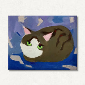 A09 孙洪敏《猫孩子》40*50CM 布面油画 手绘原作  已装框（白色木制）艺术家本人特供 仅有1张现货顺丰包邮