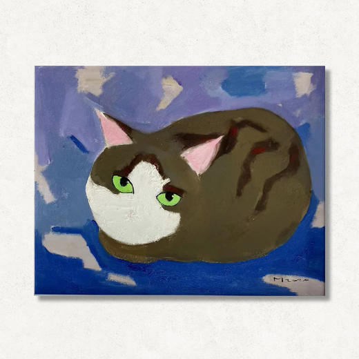 A09 孙洪敏《猫孩子》40*50CM 布面油画 手绘原作  已装框（白色木制）艺术家本人特供 仅有1张现货顺丰包邮 商品图0