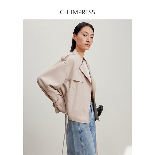 西嘉C+IMPRESS/西嘉醋酸短款风衣外套女小个子立领随性ROW风春季夹克WT2401048 商品图3