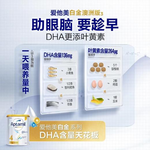 【中欧班列精选】澳洲版爱他美白金全新升级加量DHA叶黄素配方奶粉4段900g3岁以上 商品图6