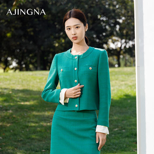 【商场同款】阿菁娜2024春夏新款圆领显瘦优雅小香风短外套A29C107055 商品图4